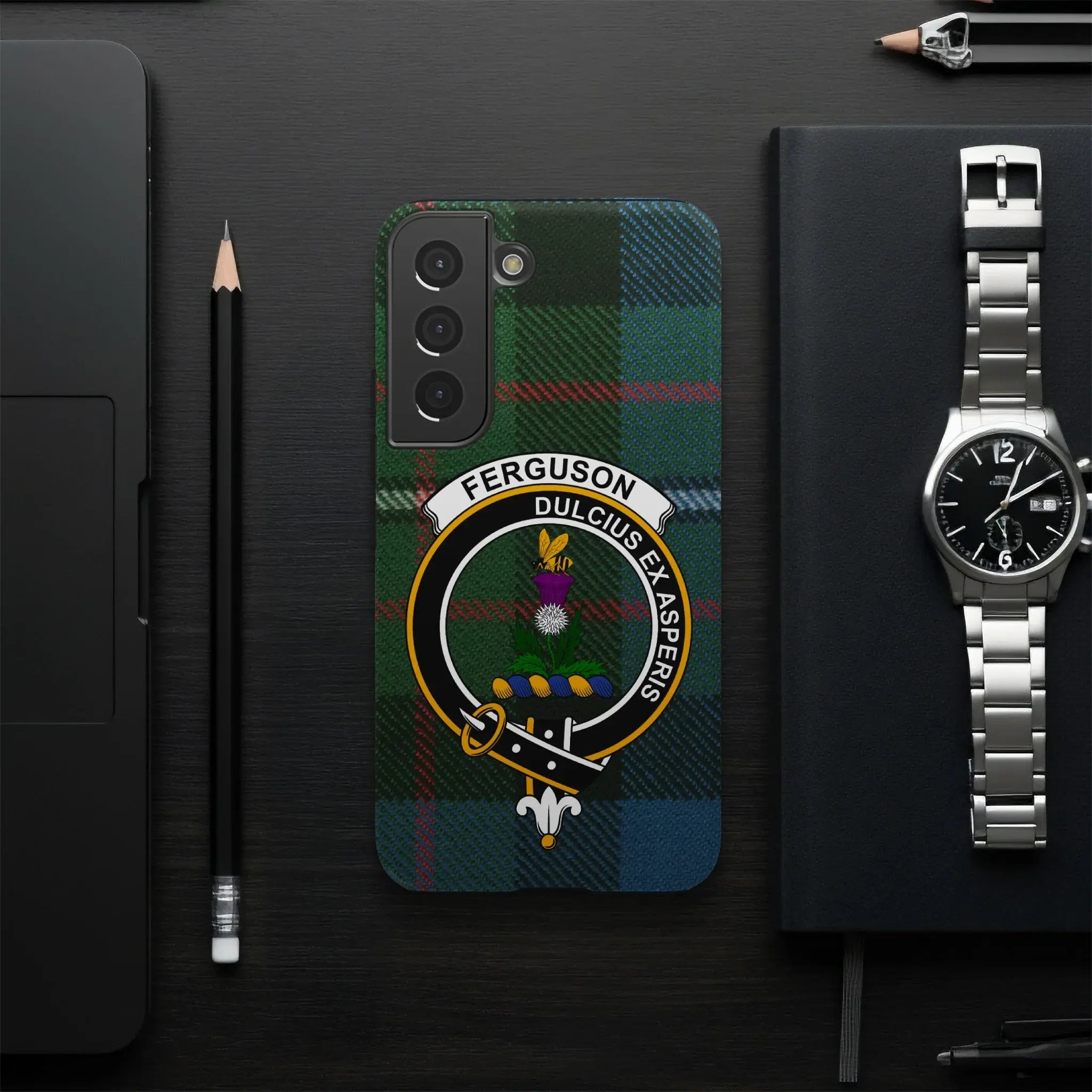 Ferguson family crest tartan phone case cover — glossy impact-resistant shell with precise cutouts