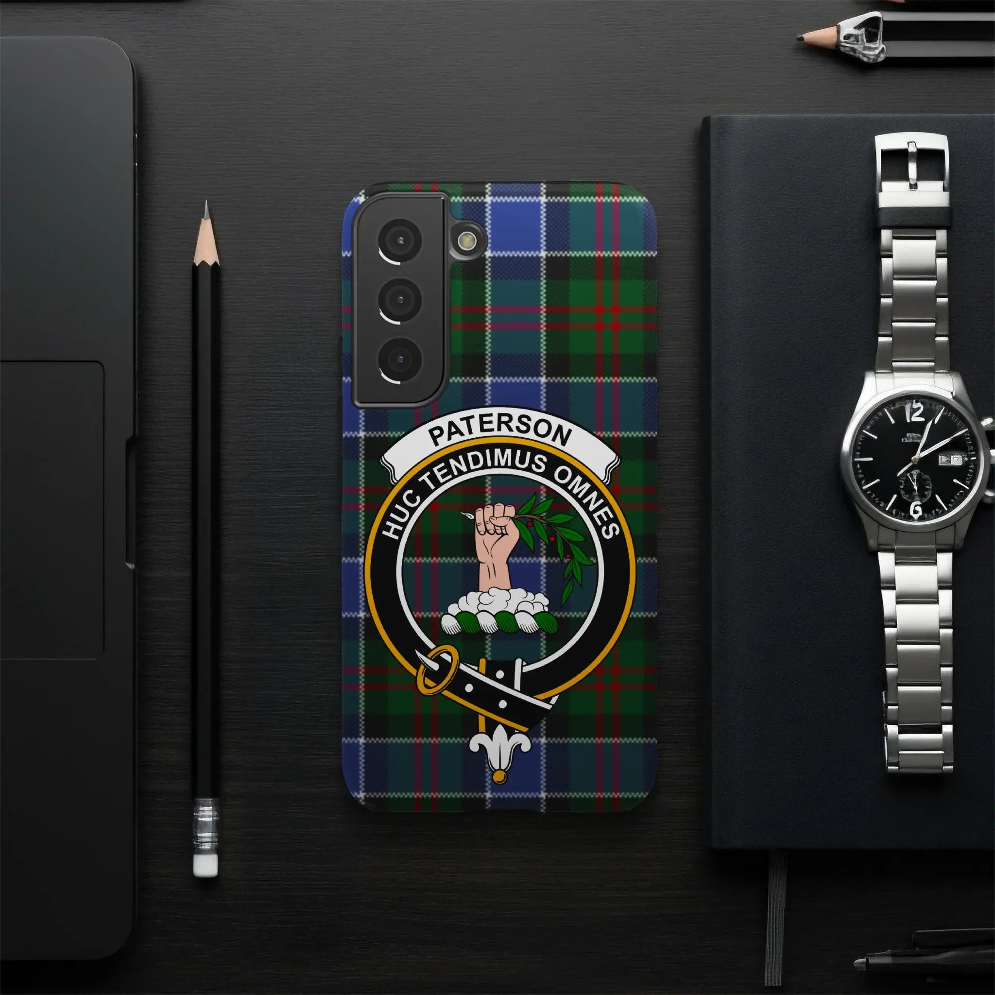 Paterson clan tartan crest phone case — edge-to-edge print on slim glossy case
