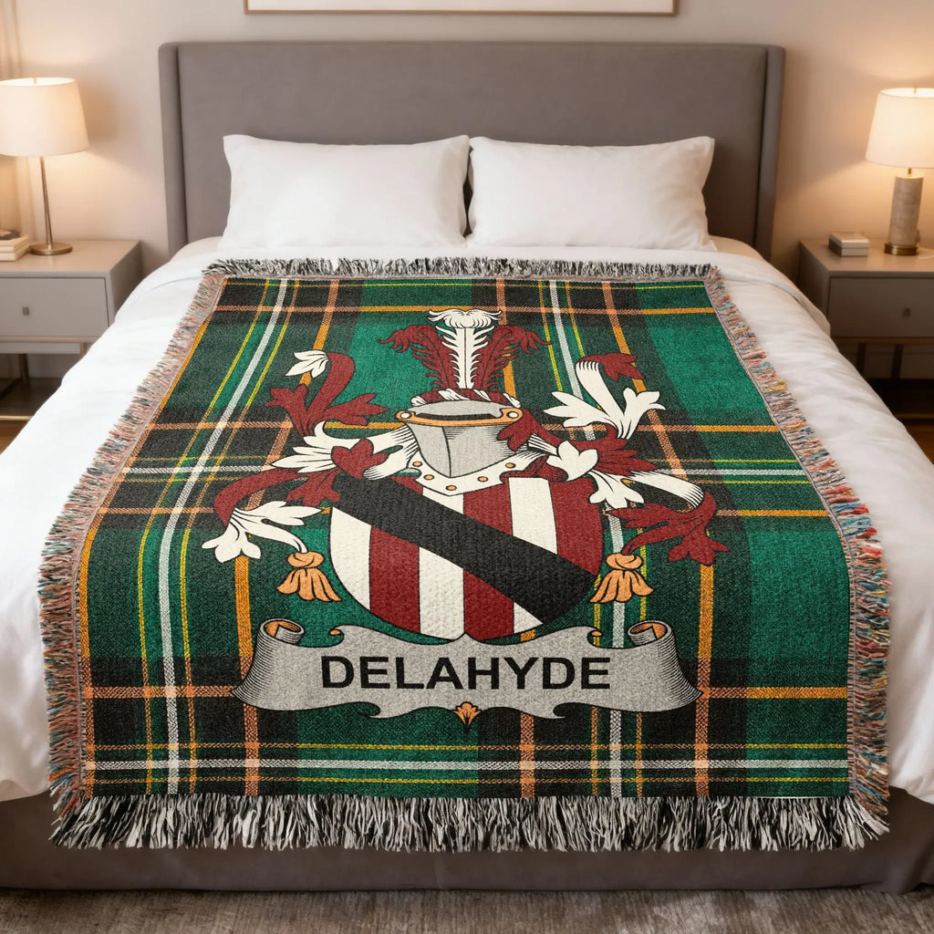 Delahyde Green Tartan Family Crest Throw Blanket product type