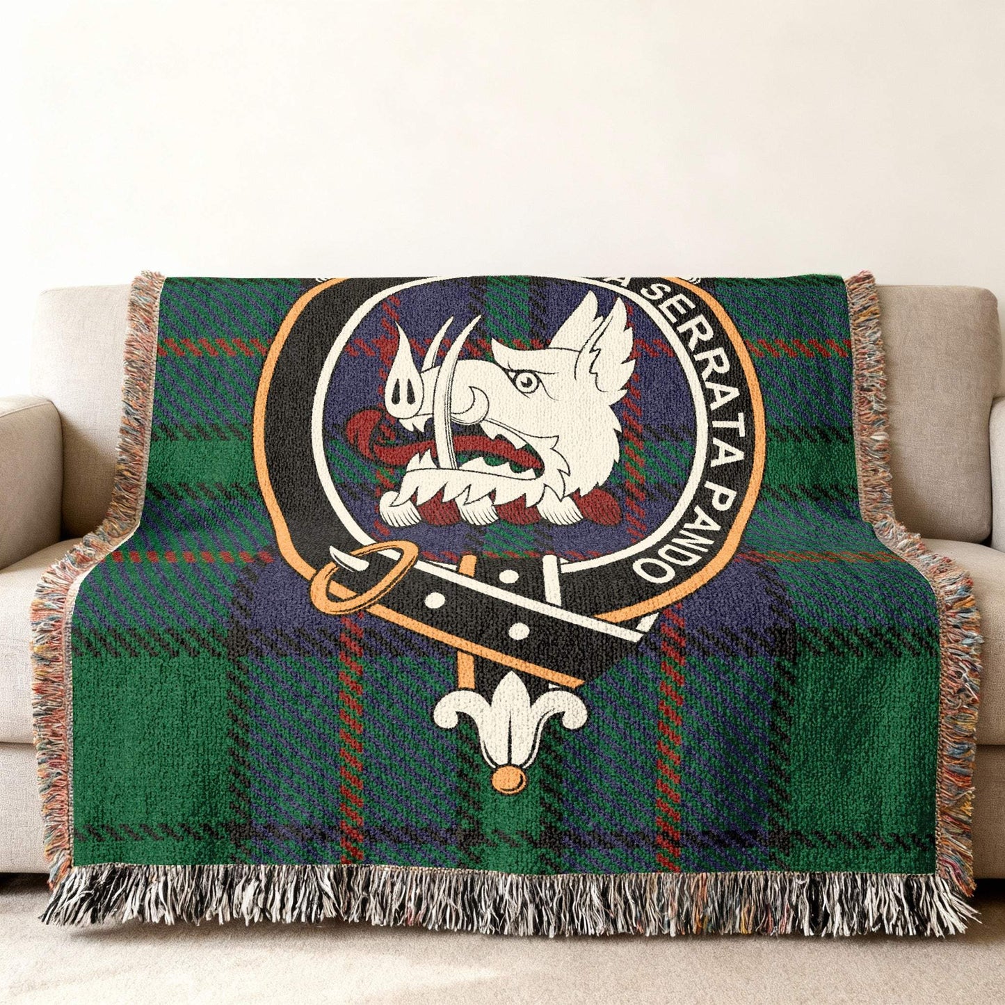 Clan Crest Tartan Pattern Fringed Throw Blanket Product