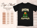 Comfort Colors 1717 size chart in inches with a black Don clan crest T-shirt preview