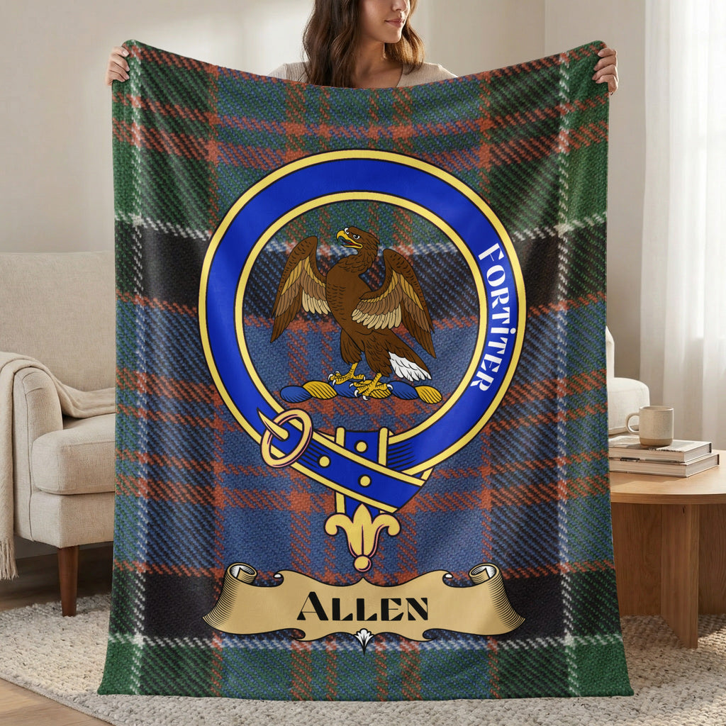 Allen clan crest tartan throw blanket with name banner — 50x60 polyester