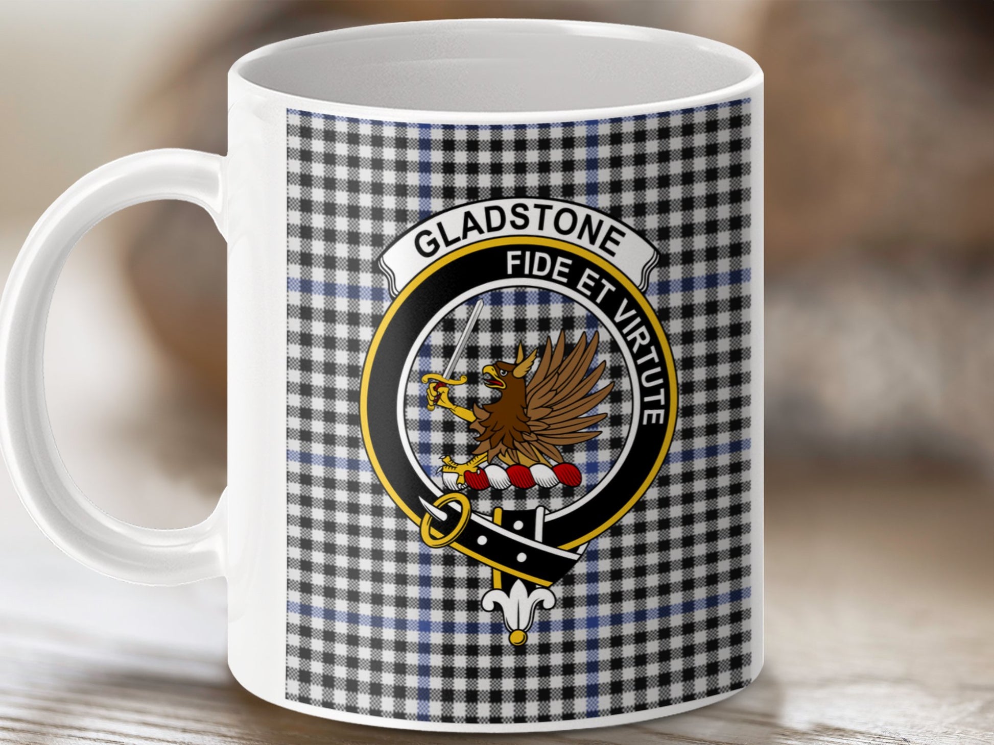 Clan Gladstone Scottish Tartan Crest Design Mug - Living Stone Gifts