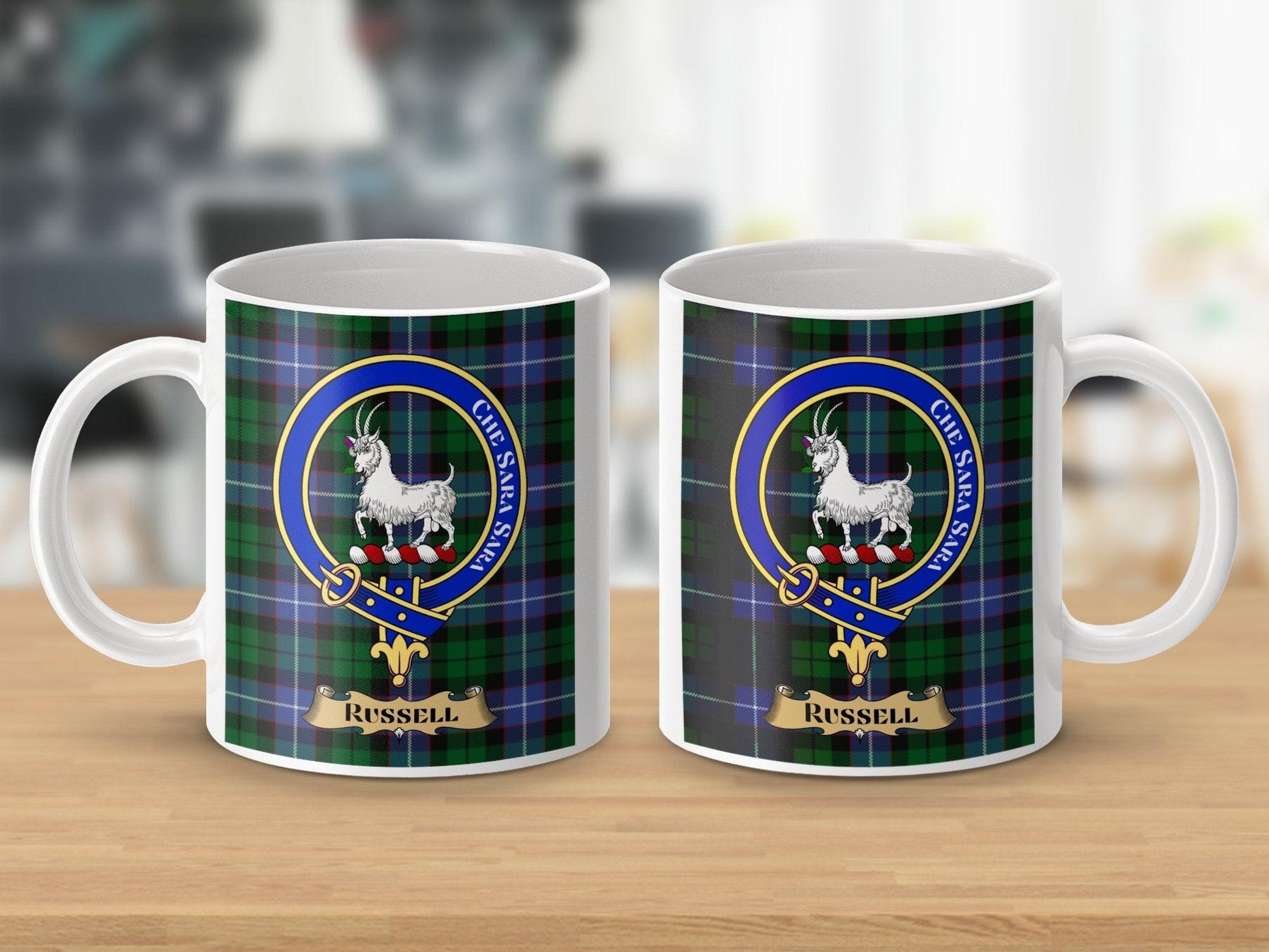 Russell Scottish Clan Crest Tartan Design Novelty Mug - Living Stone Gifts