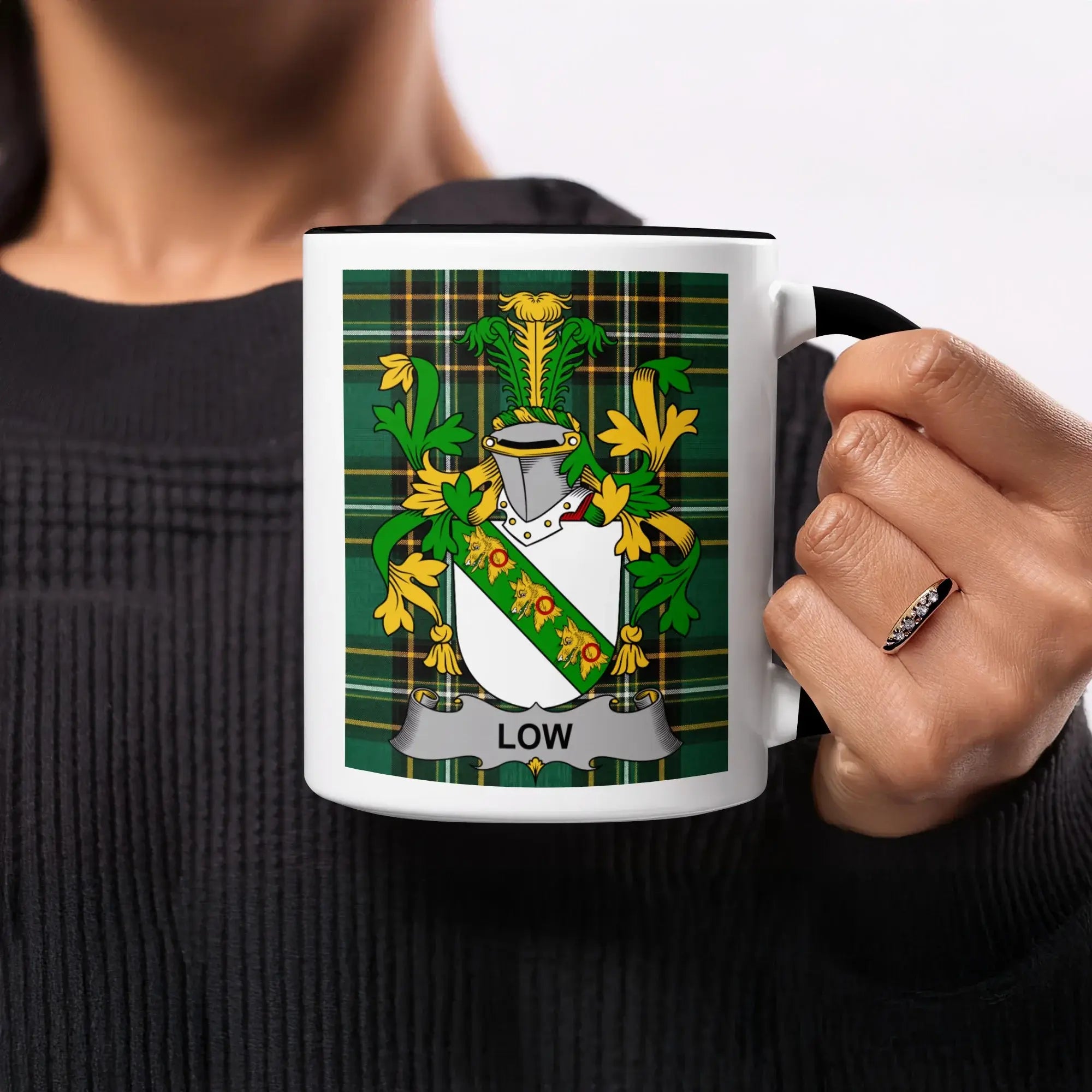 Low Irish heritage mug with black handle and interior