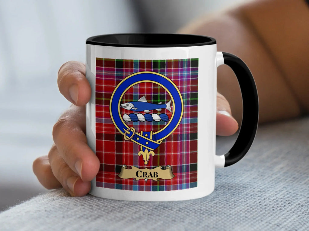 Crab tartan mug with a coloured accent handle and interior