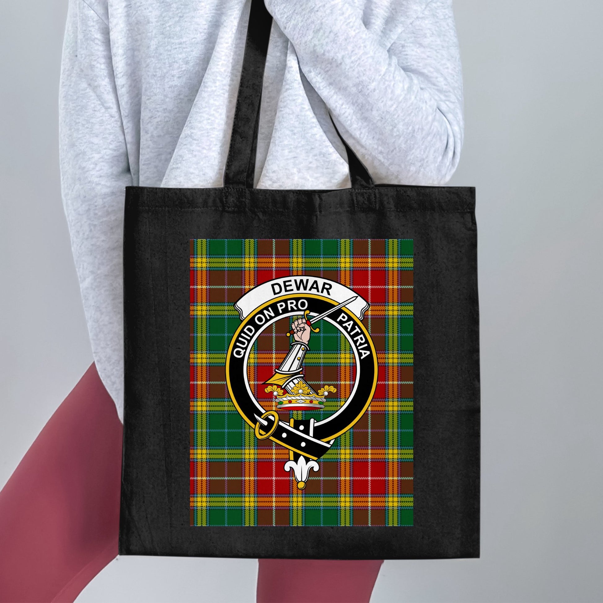 Dewar Clan Scottish Tartan Crest Badge Tote Bag - Living Stone Gifts