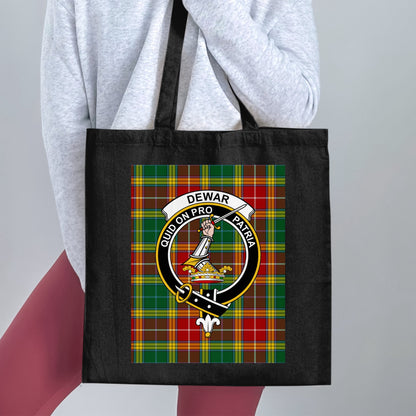 Dewar Clan Scottish Tartan Crest Badge Tote Bag - Living Stone Gifts