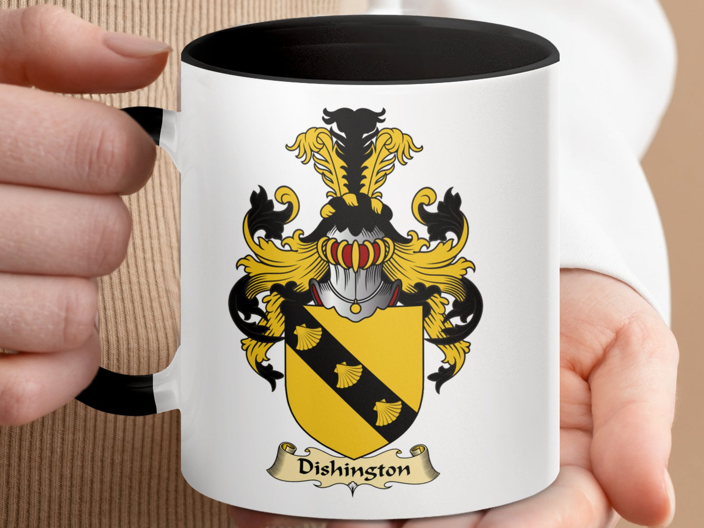 Clan Dishington Scottish Coat of Arms Accent Coffee Mug - Living Stone Gifts