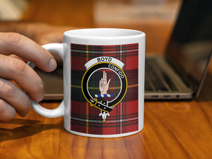 Unique Boyd Crest Red Tartan Clan Personalized Mug - Living Stone Gifts