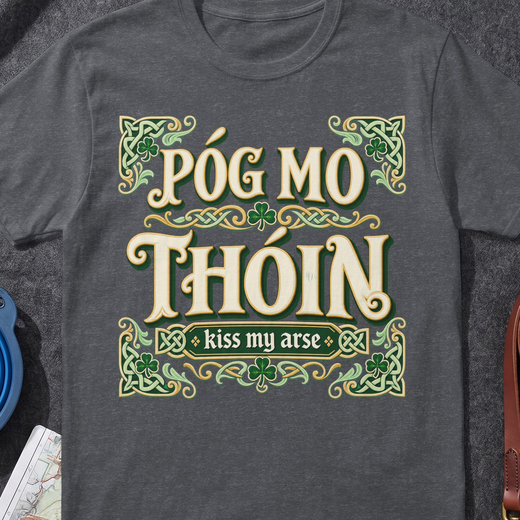 Póg Mo Thóin Irish graphic T-shirt in Dark Heather Grey