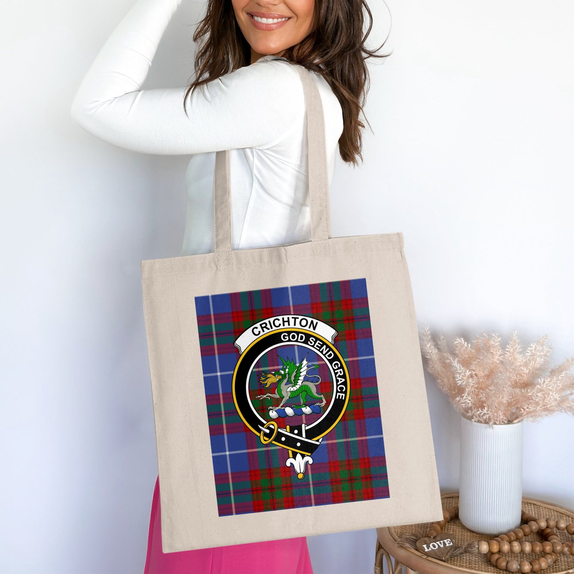 Crichton Clan Scottish Tartan Crest Tote Bag - Living Stone Gifts