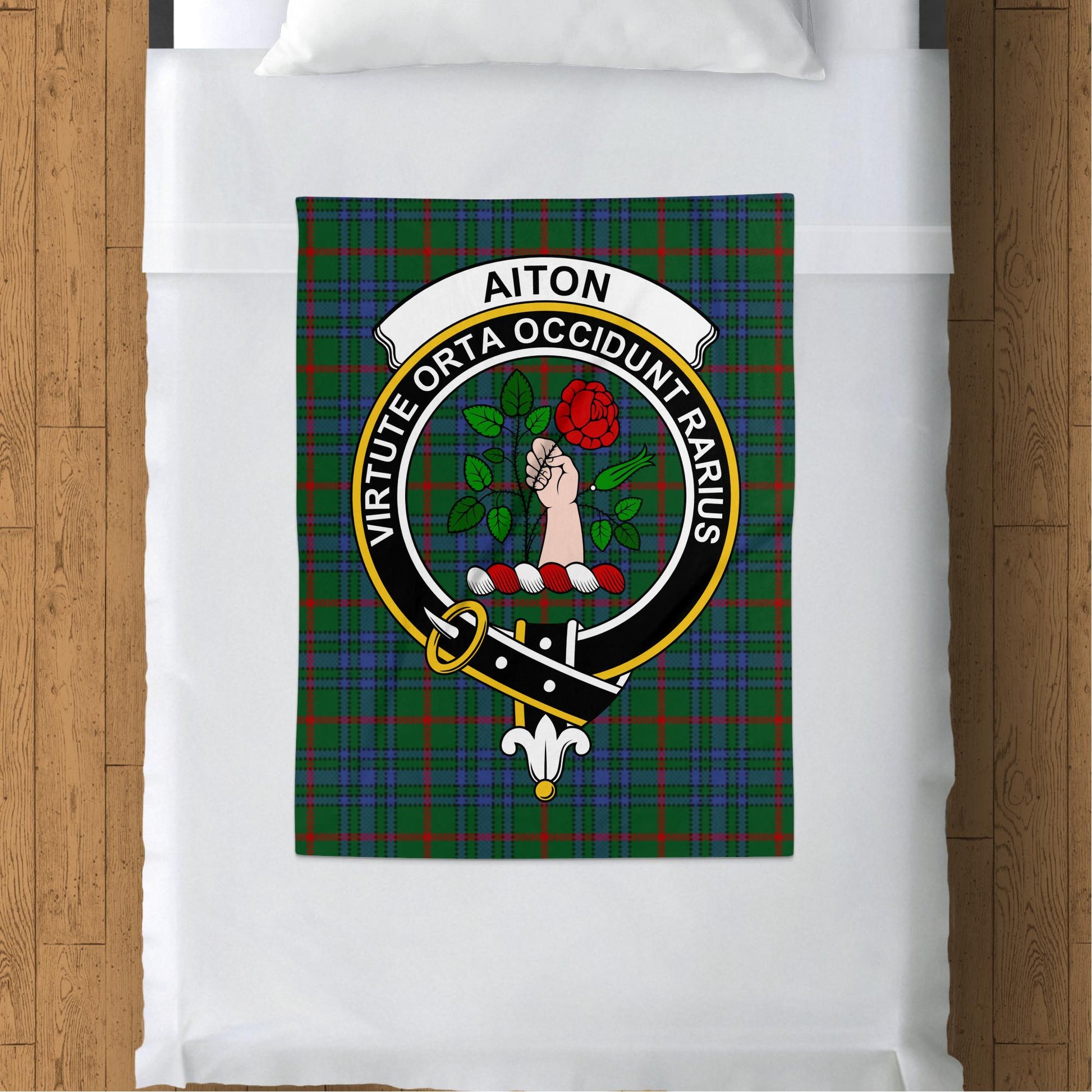 Scottish Clan Aiton Crest Tartan Throw Blanket - Living Stone Gifts