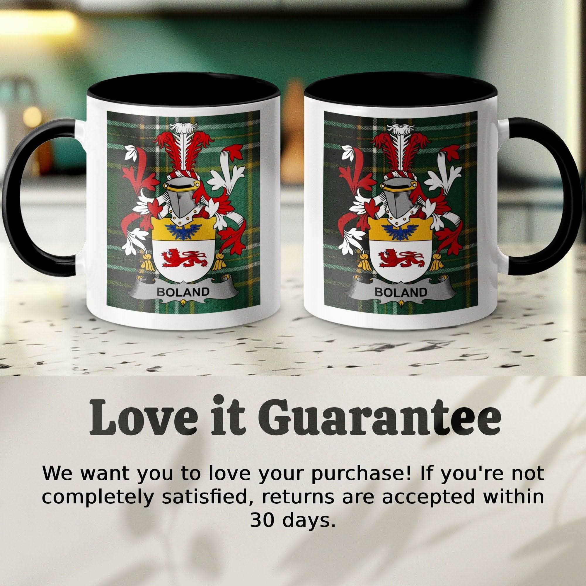 Boland Surname Family Crest Irish Tartan Mug - Celtic Ancestry Gifts