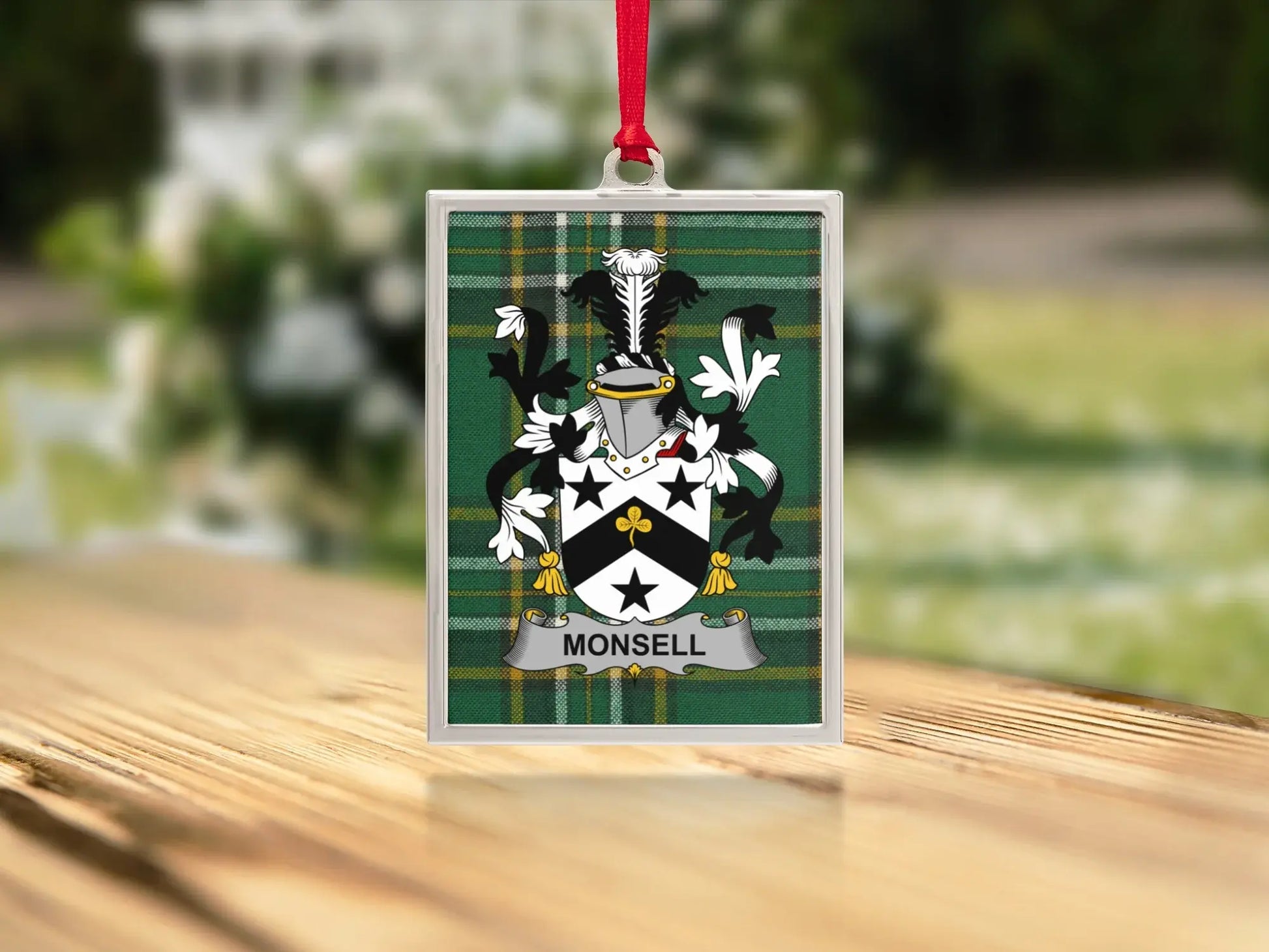 Monsell Family Crest Tartan Plaid Ornament product type