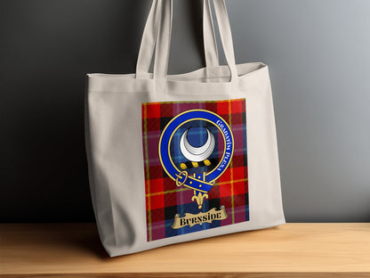 Burnside Clan Emblem on Scottish Tartan Tote Bag - Living Stone Gifts