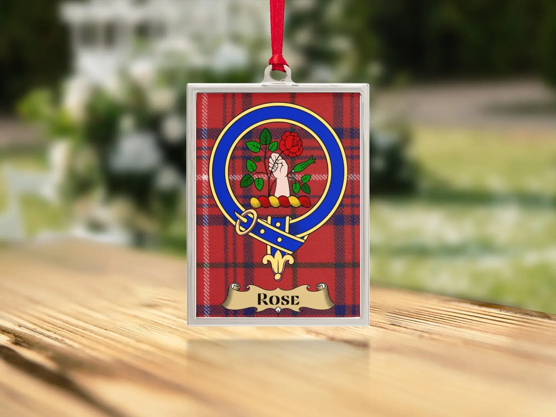 Tartan Plaid Ornament with Rose Crest Design product type