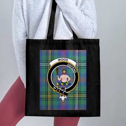 Scottish Clan Crest on Tartan Background Tote Bag - Living Stone Gifts