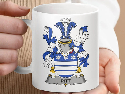 Pitt Family Coat of Arms Crest Shield Mug - Celtic Ancestry Gifts