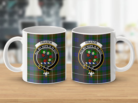 Clan Fraser Scottish Tartan Crest Family Badge Mug - Living Stone Gifts