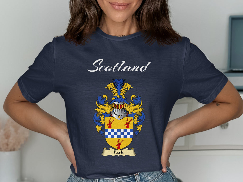 Park Scottish family shield design on Navy T-shirt