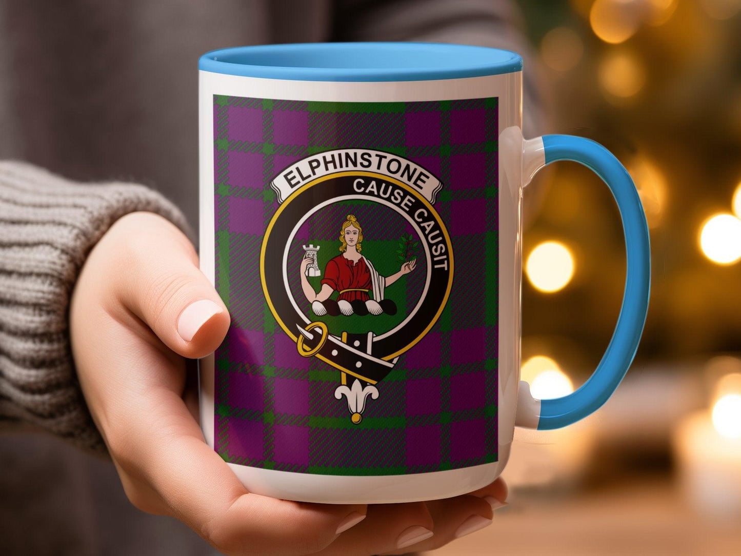 Elphinstone Scottish Clan Tartan Crest Gift Mug - Living Stone Gifts