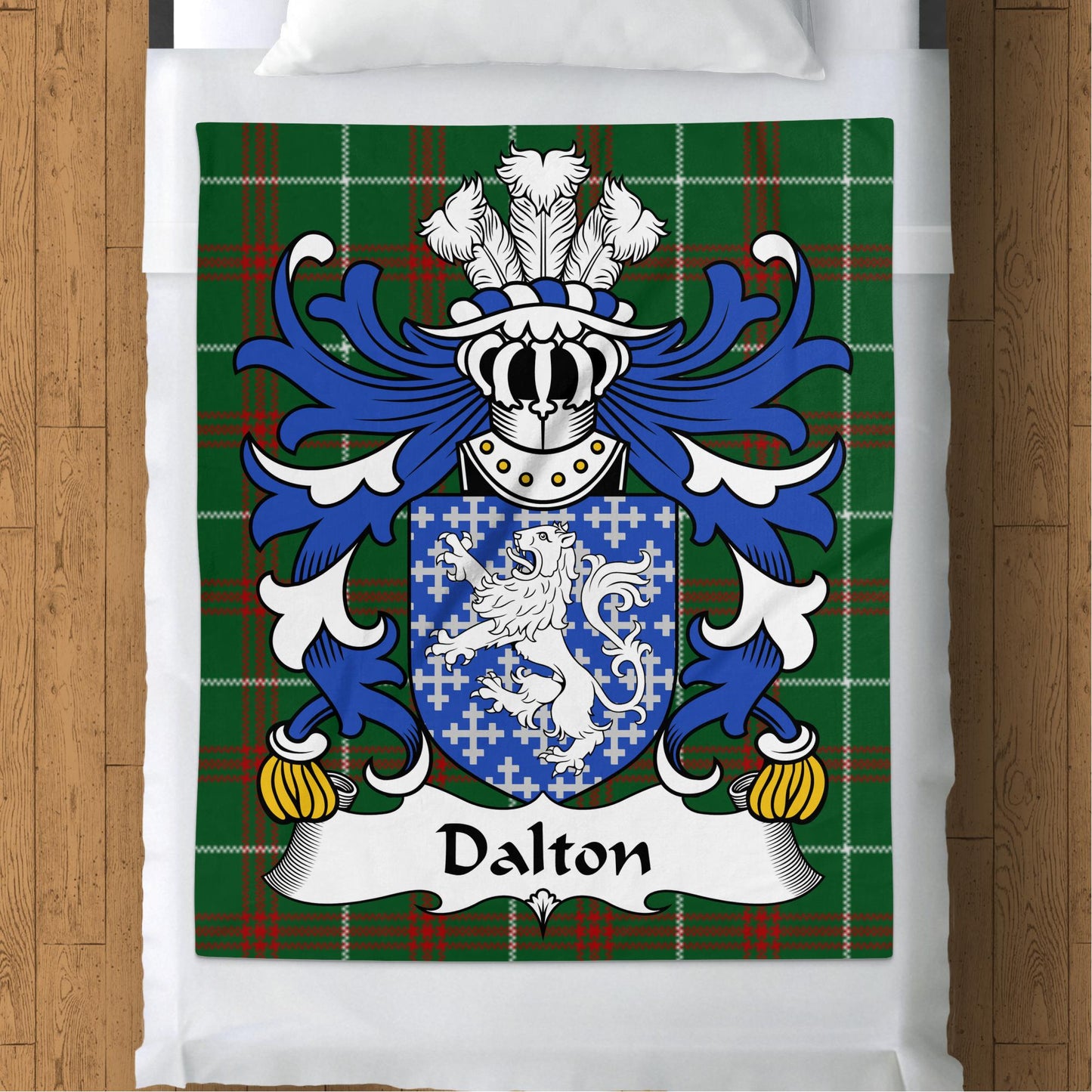 Dalton Welsh Surname Coat of Arms Tartan Background Blanket - Living Stone Gifts