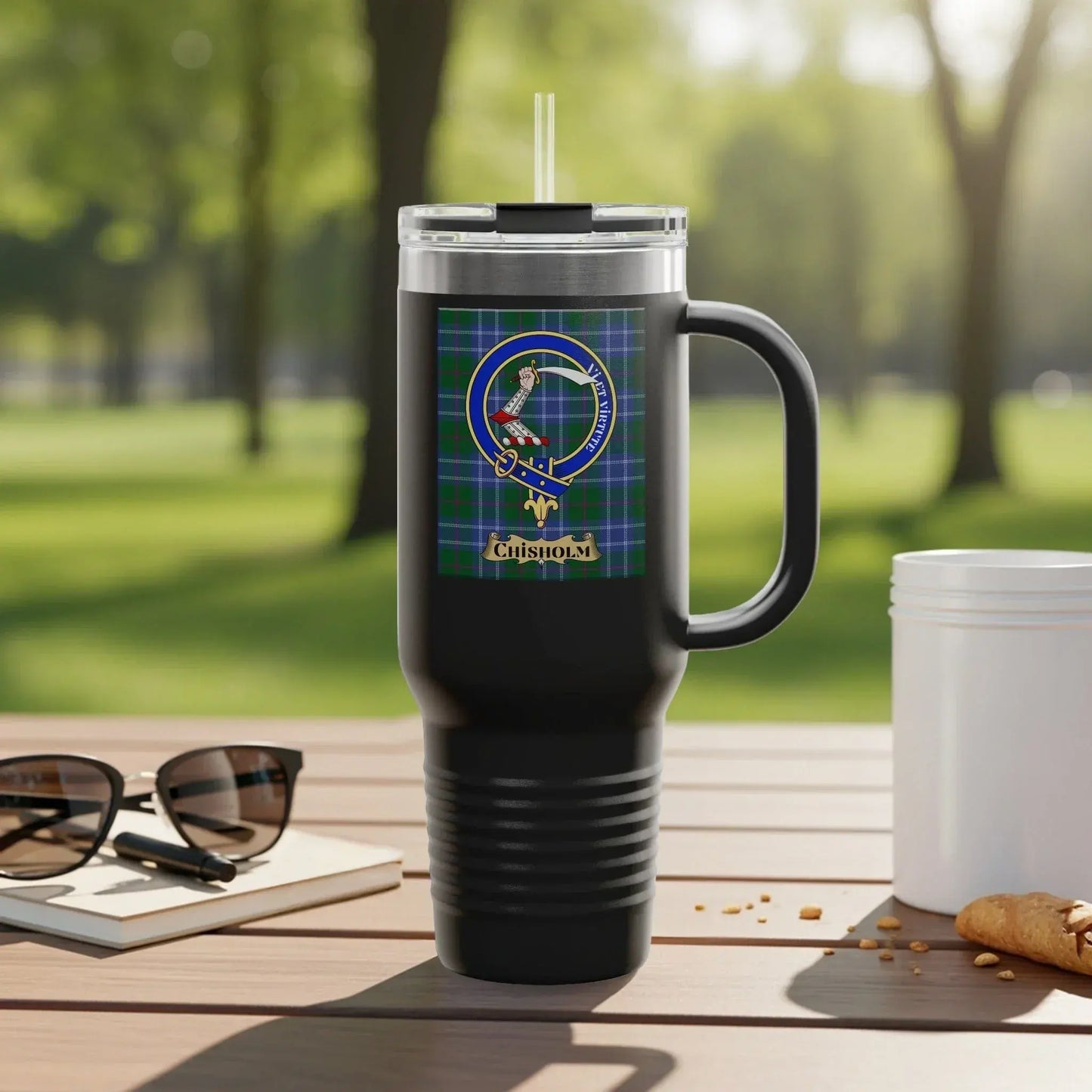 Cool Skateboarder Design on Plaid Background Tumbler product
