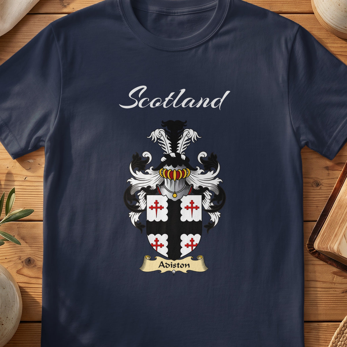 Adiston Scottish family shield T-shirt in Navy
