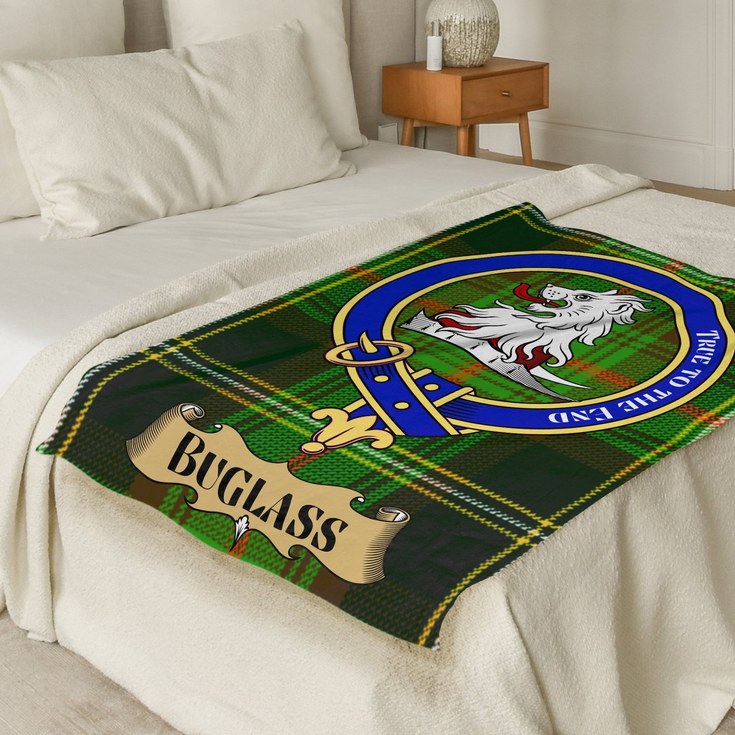 Scottish Clan Buglass Crest Tartan Throw Blanket - Living Stone Gifts