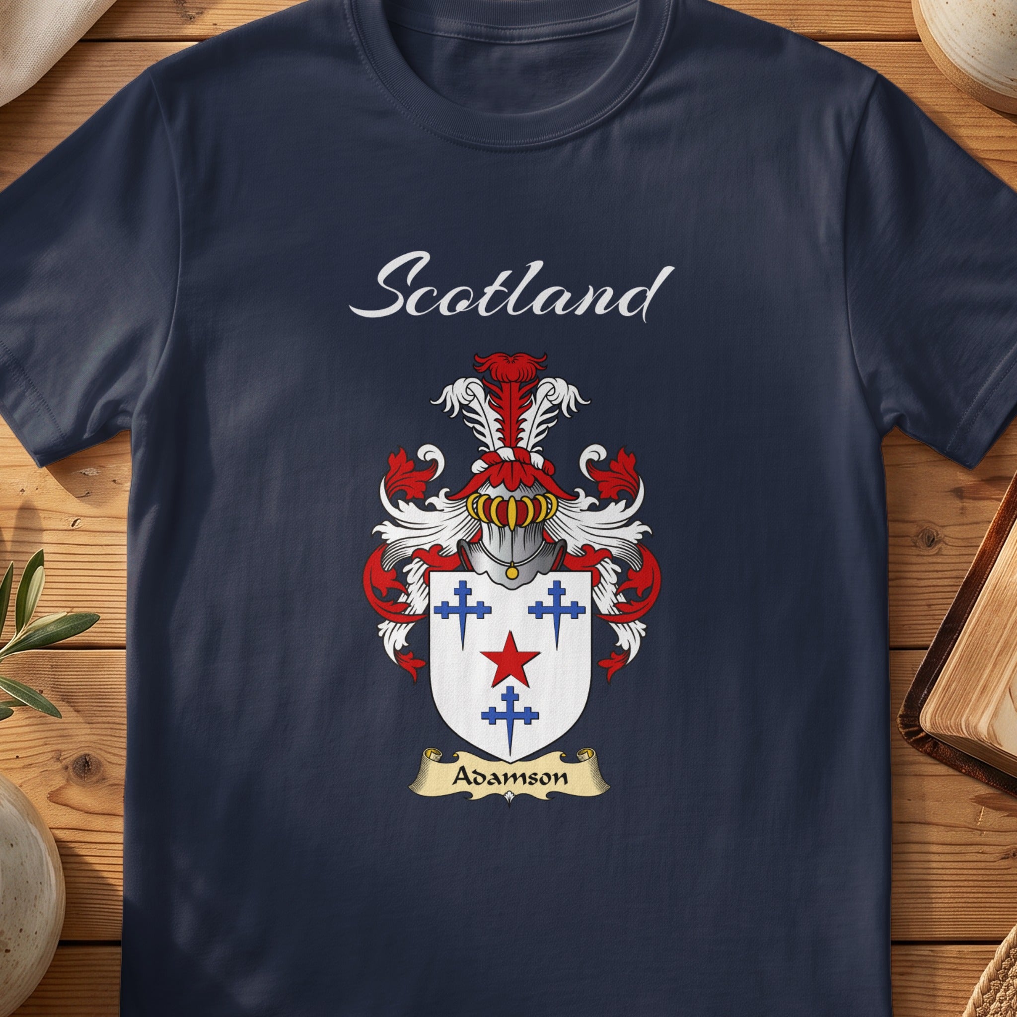 Adamson Scottish family shield T-shirt in Navy