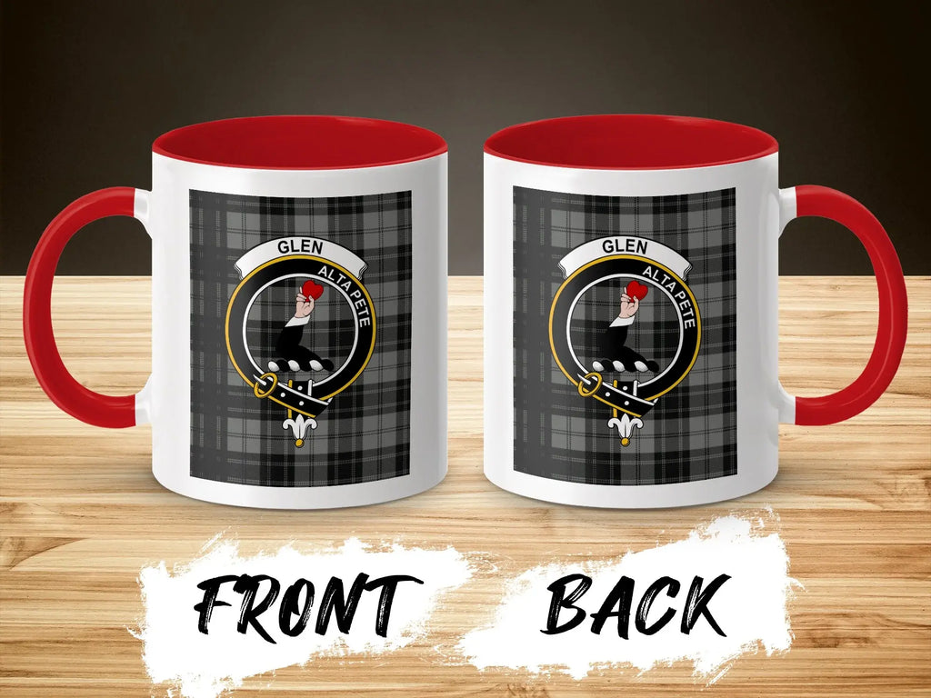 Glen tartan-background crest mug shown as a Scottish heritage gift