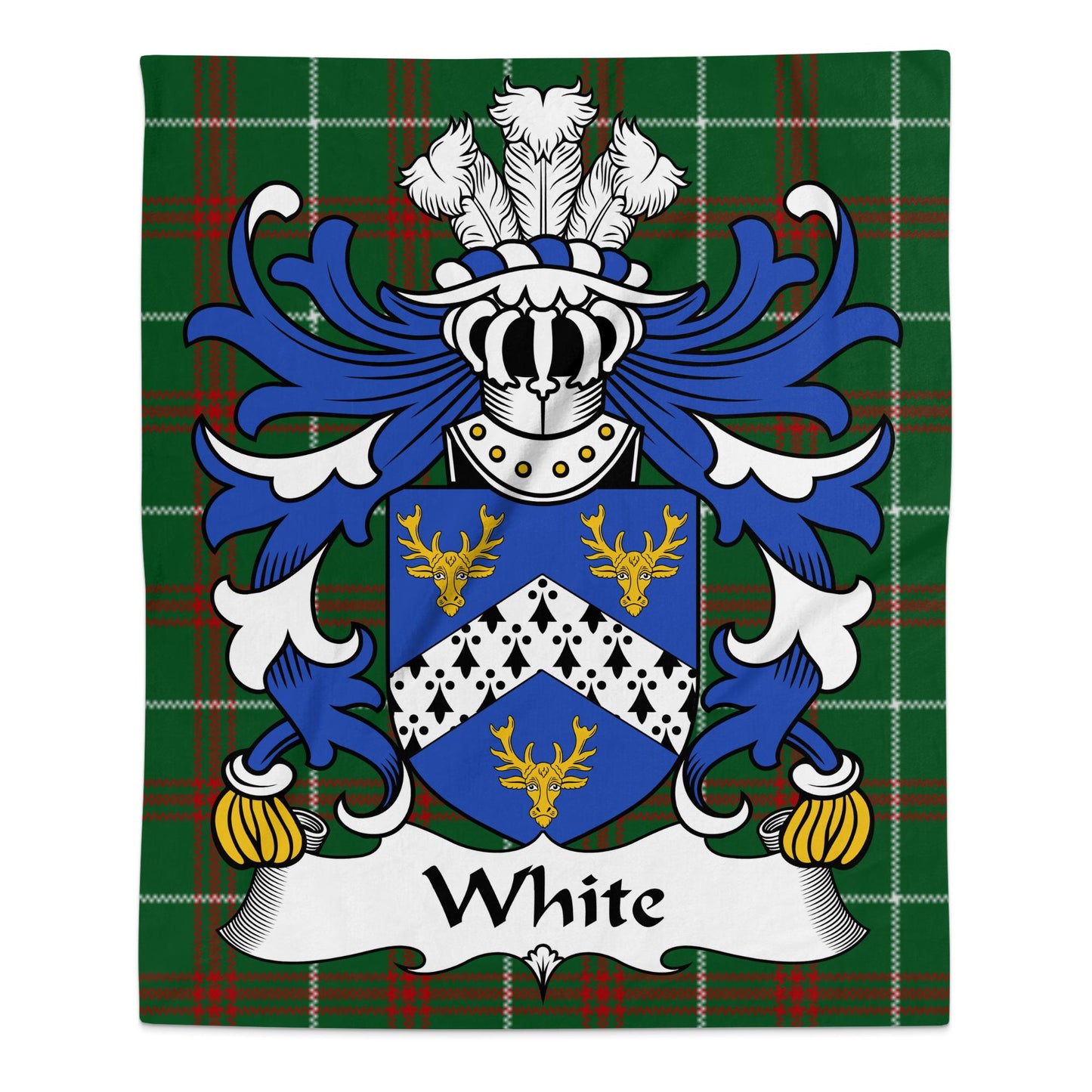 White Welsh Surname Coat of Arms Tartan Background Blanket - Living Stone Gifts