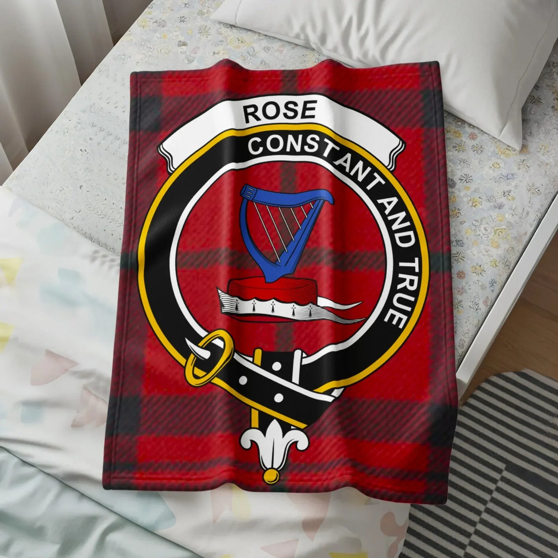 Clan Crest Rose Constant and True Tartan Blanket product type