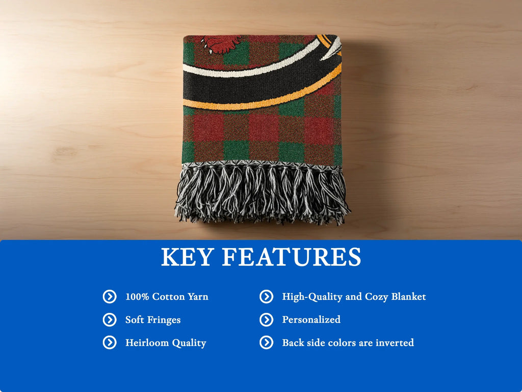 Moncreiffe clan woven blanket size comparison — 52x37, 60x50 and 80x60 inch cotton tartan options