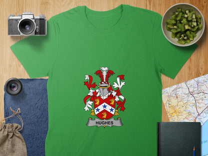 Hughes Family Crest Green Shirt for Heraldry Enthusiasts