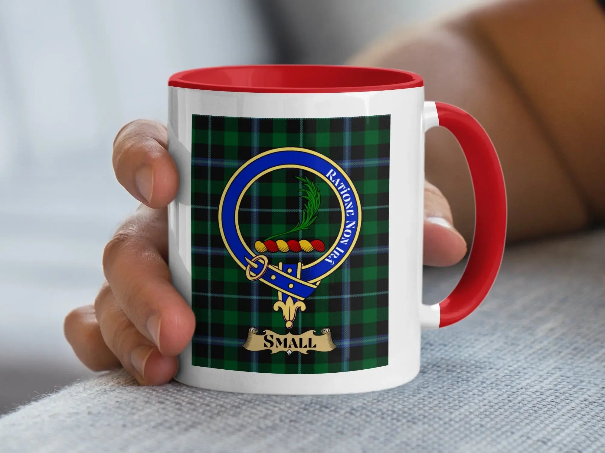 Small family crest ceramic mug for everyday coffee and tea