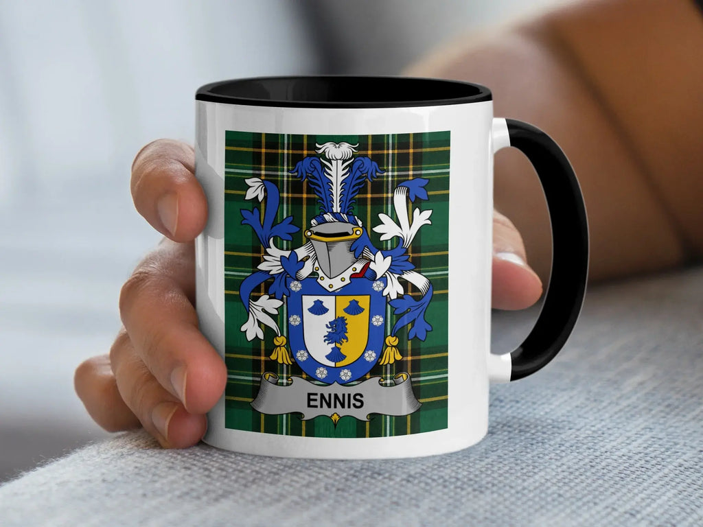 Ennis Irish family crest black accent mug