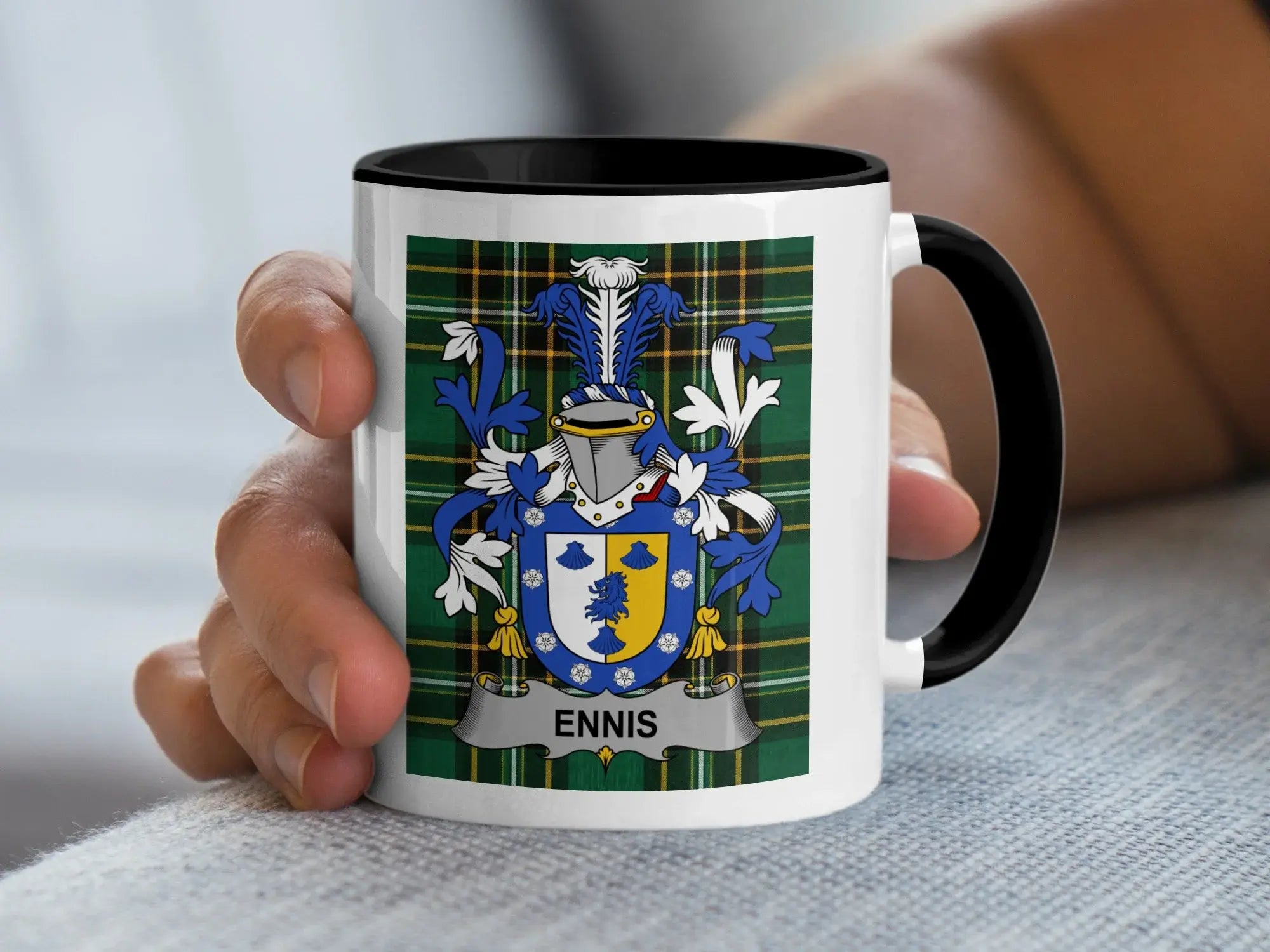 Ennis Irish family crest black accent mug