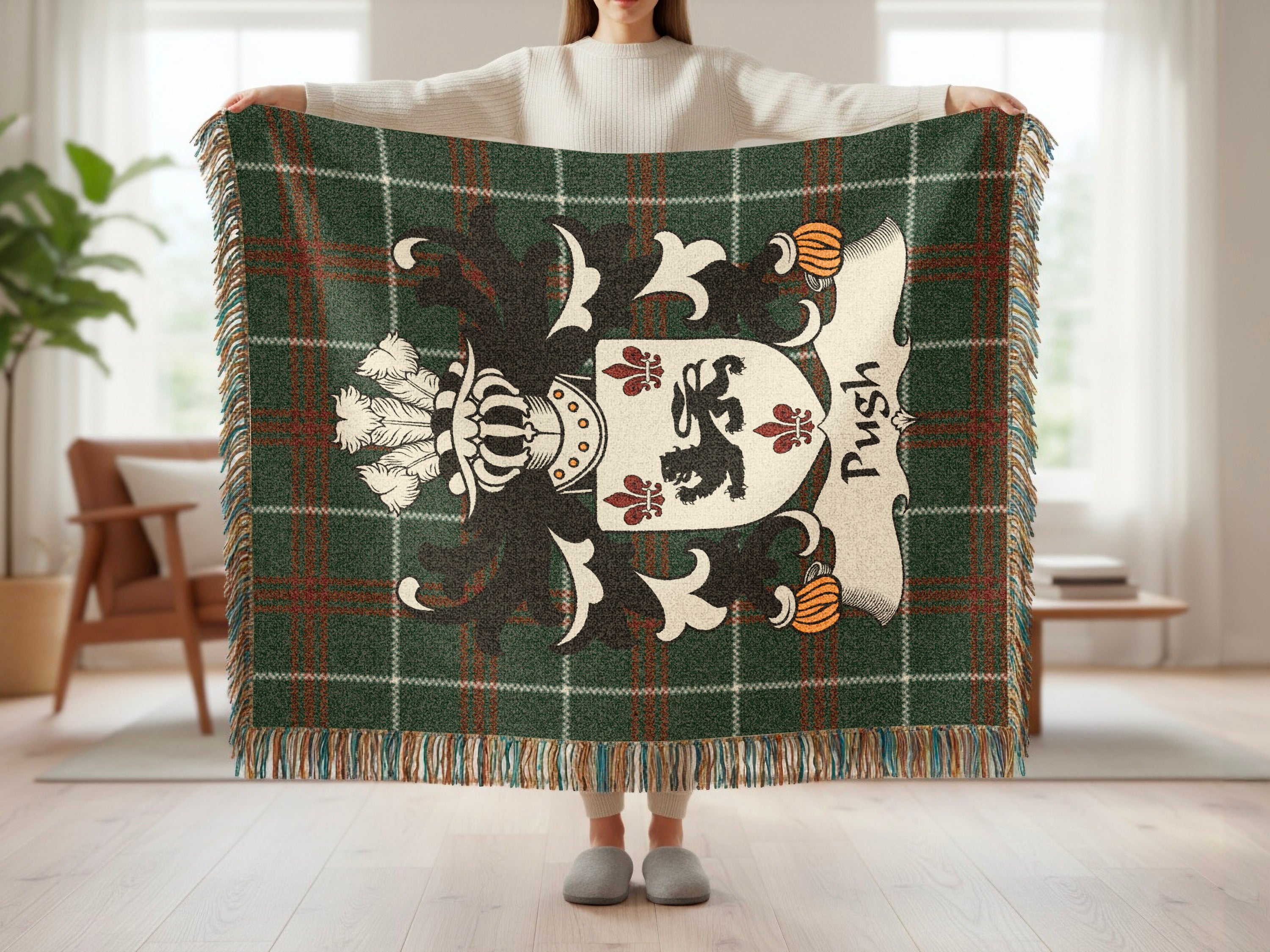 Pugh Welsh Crest Woven Blanket | Welsh Heritage Gift