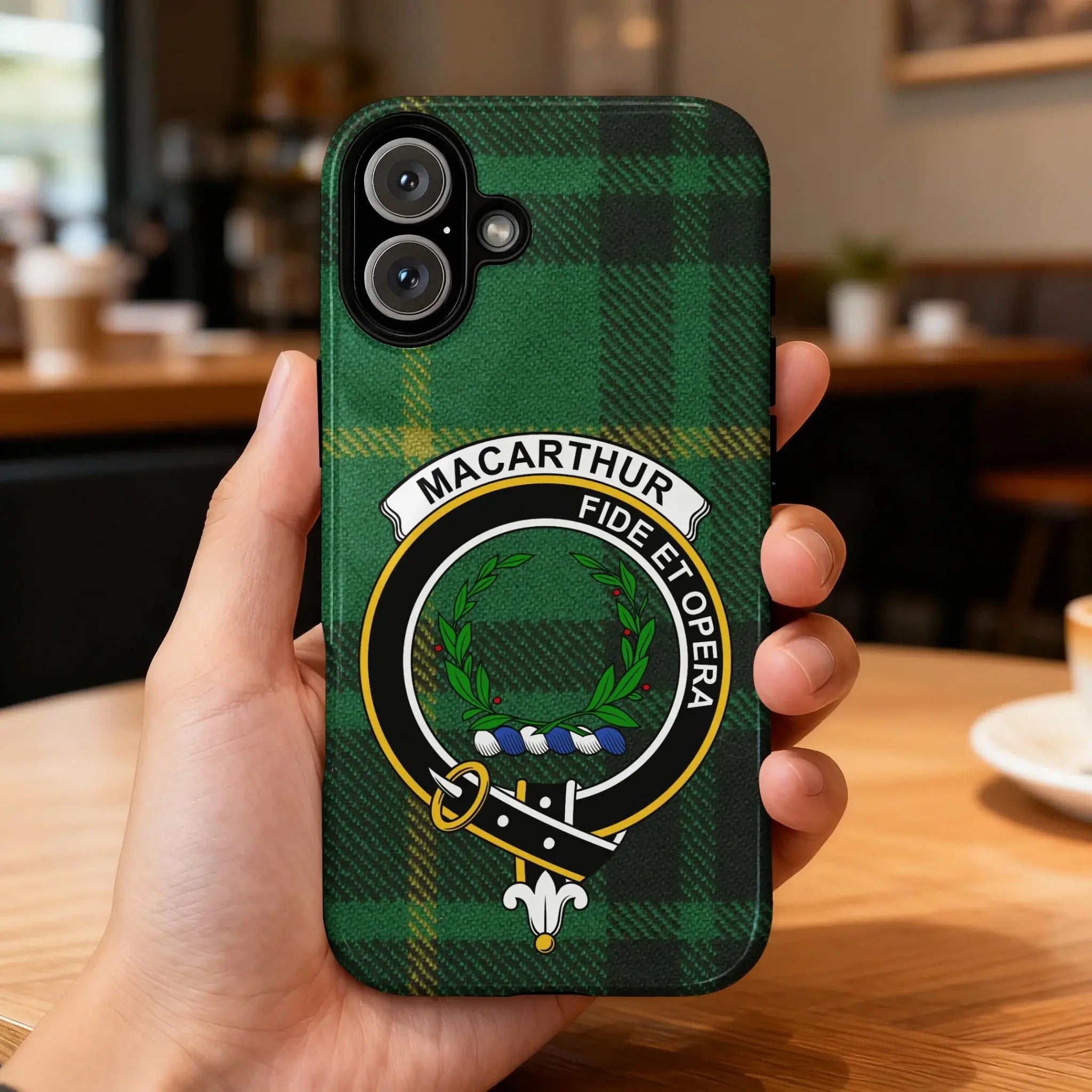 Macarthur Fide Et Opera Green Plaid Phone Case