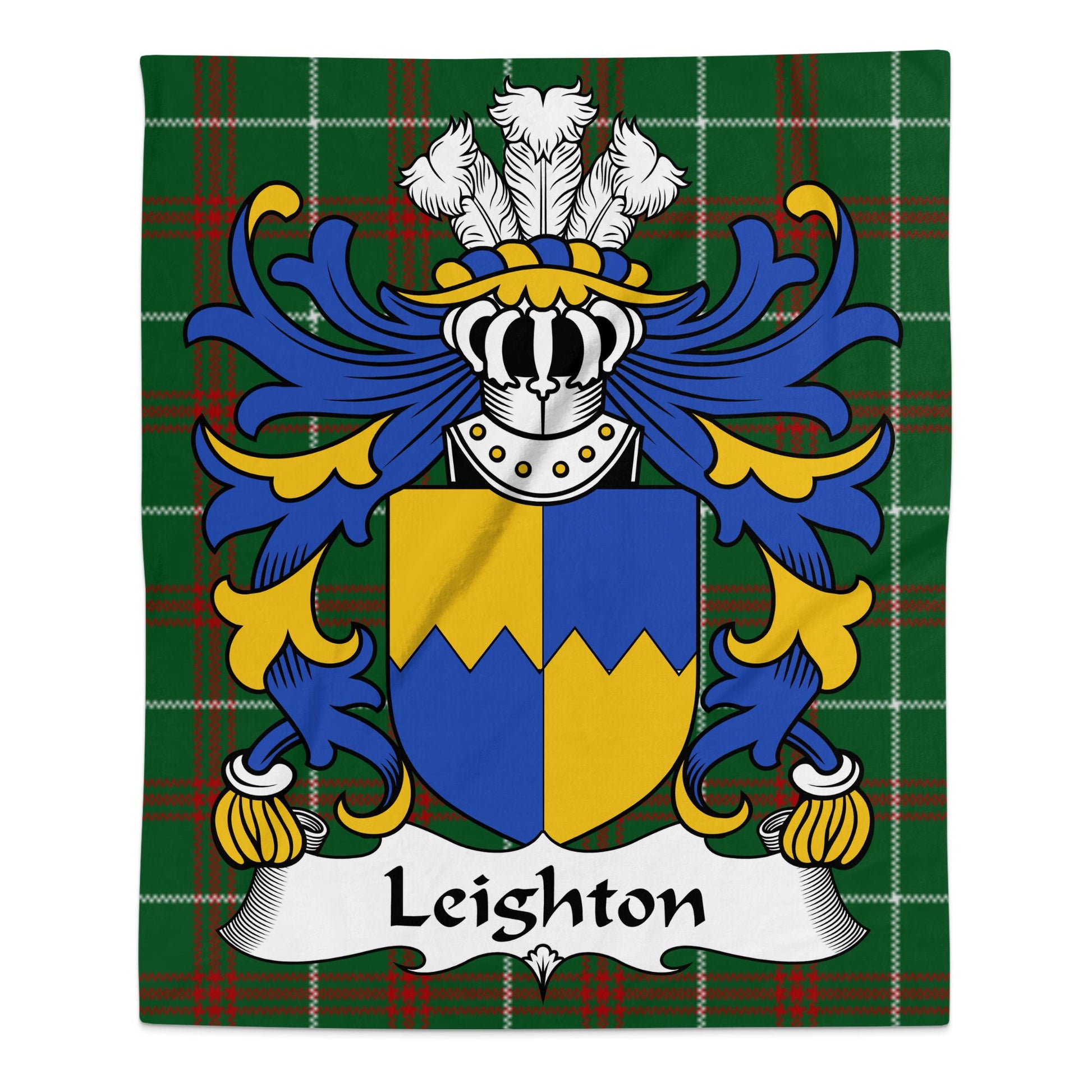 Leighton Welsh Surname Coat of Arms Tartan Background Blanket - Living Stone Gifts