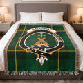 Clan Galloway woven tartan blanket — full view showing clan crest and fringe edge