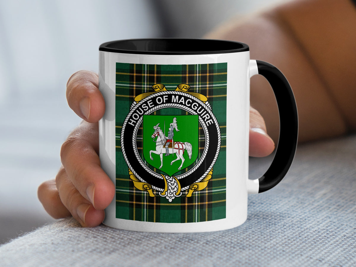 MacGuire Irish National Tartan mug with family crest emblem