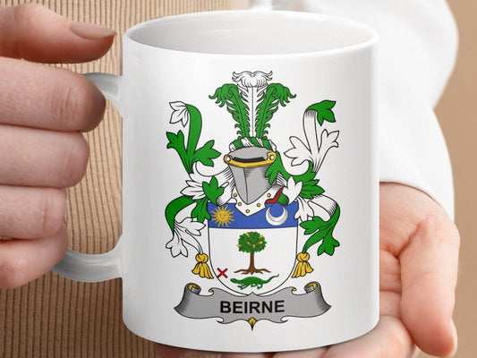 Beirne Family Crest Coat of Arms Mug - Celtic Ancestry Gifts