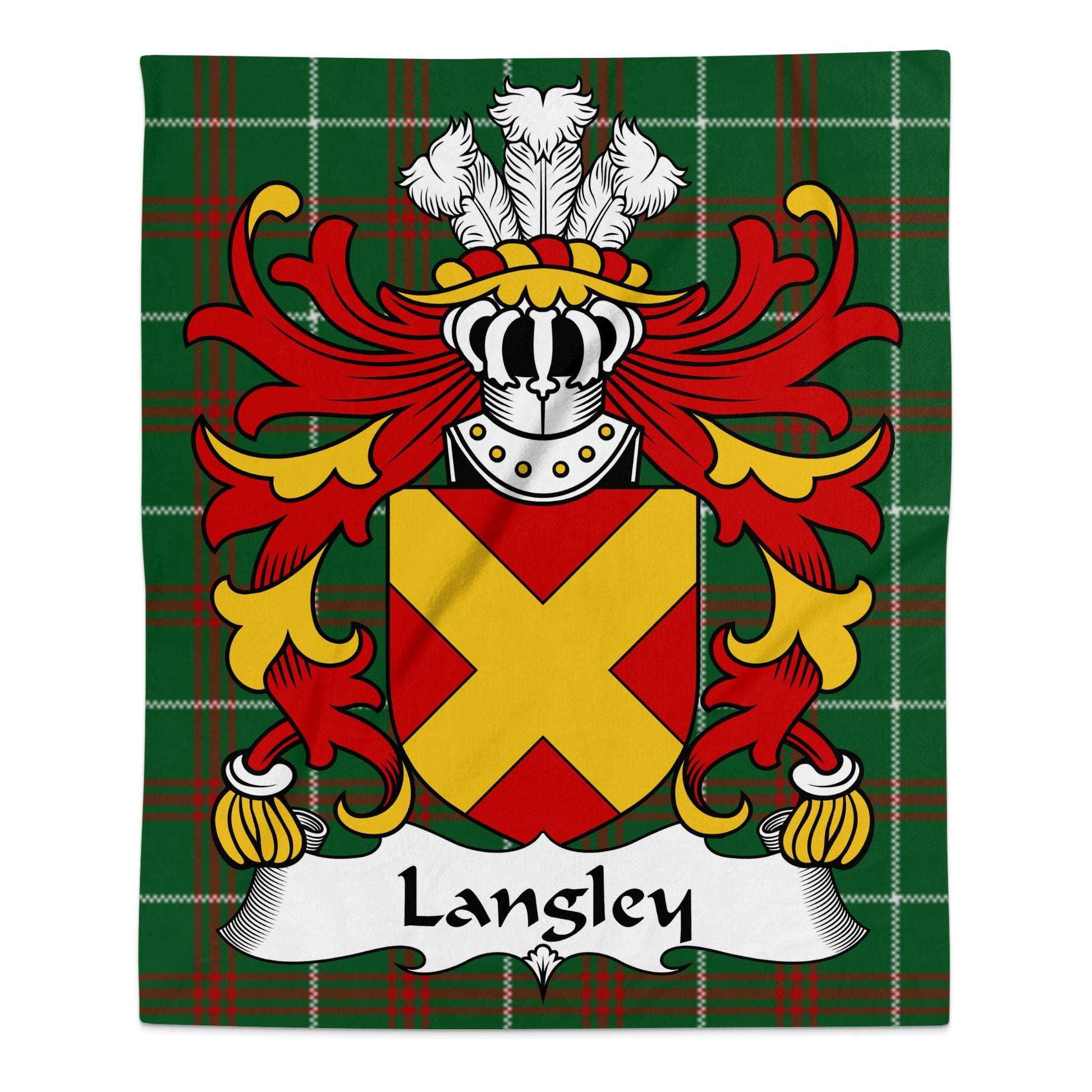 Langley Coat of Arms Welsh National Tartan Background Blanket - Living Stone Gifts