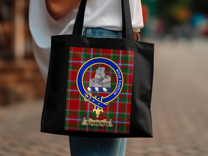 Scottish Clan Crest on Tartan Background Tote Bag - Living Stone Gifts