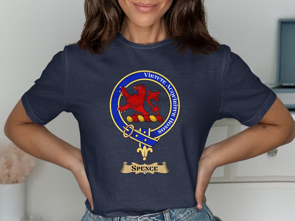 Spence Scottish clan crest design on Navy T-shirt