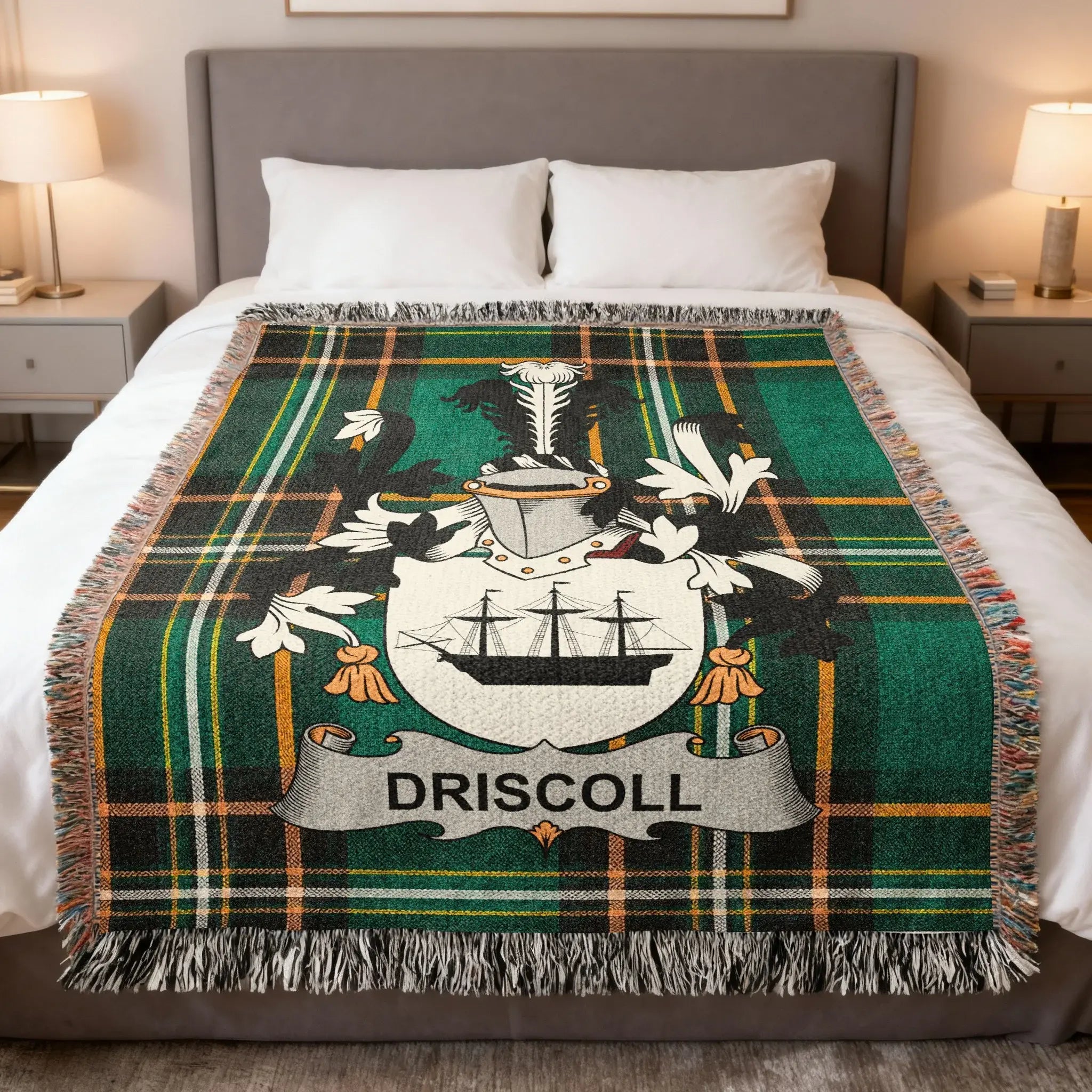 Driscoll Family Crest Green Plaid Ship Tartan Blanket product type