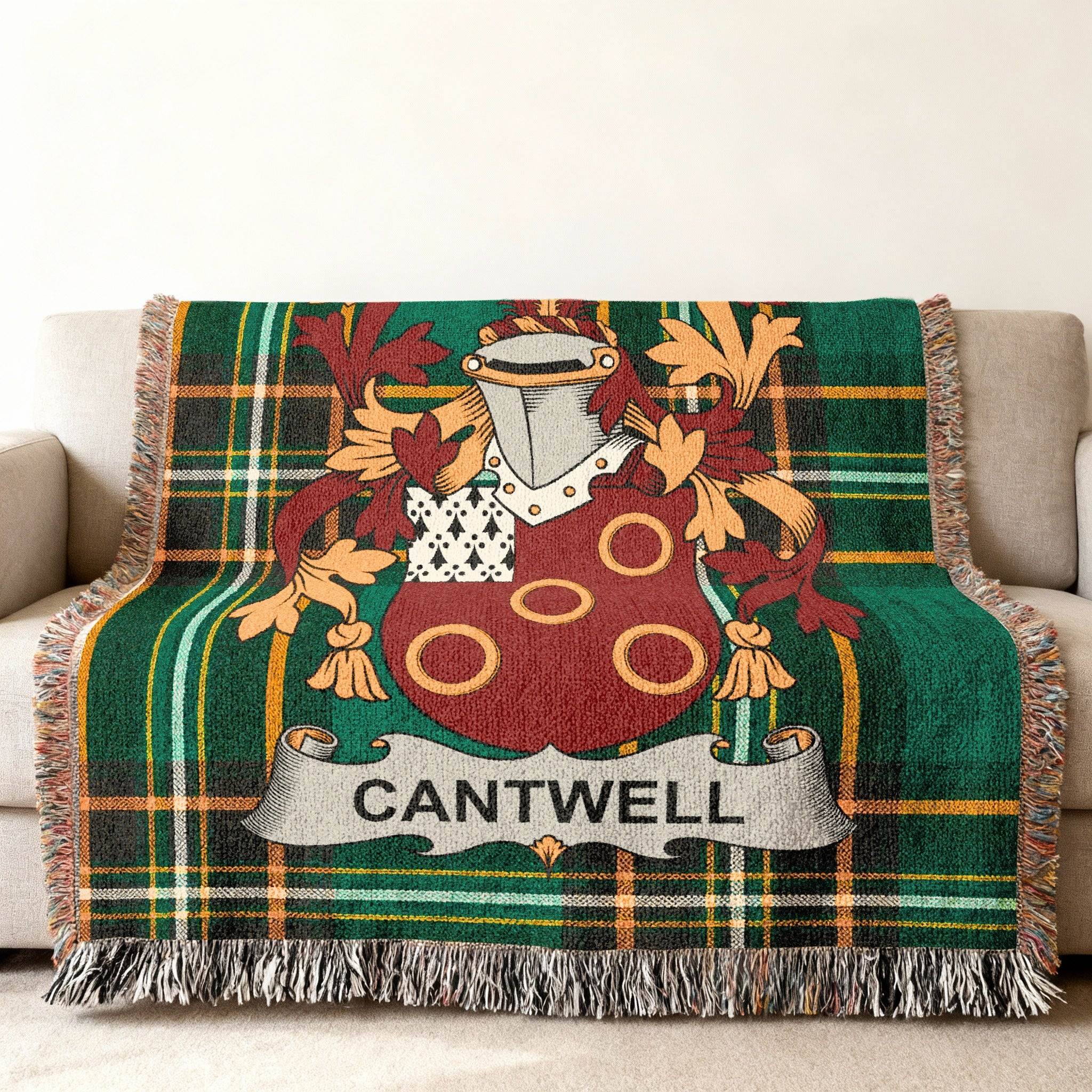 Cantwell Family Crest Tartan Plaid Green Throw Blanket product type
